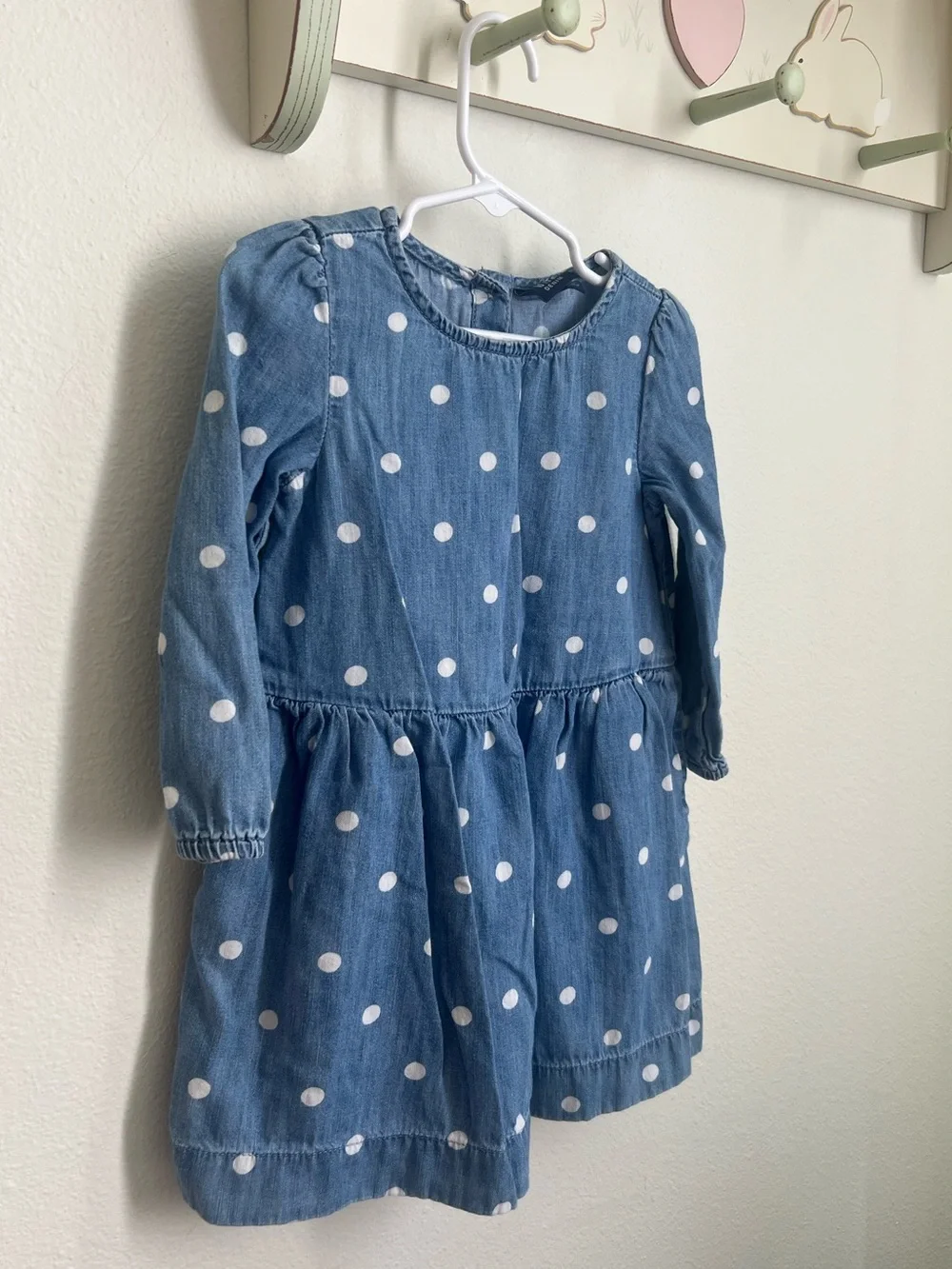 GAP Blue Denim Polka Dot Long-Sleeve Dress